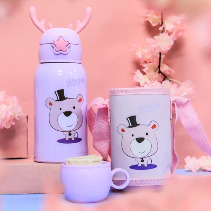 Bình Giữ Nhiệt Cao Cấp Love Baby Có Ống Hút Nước Cho Bé