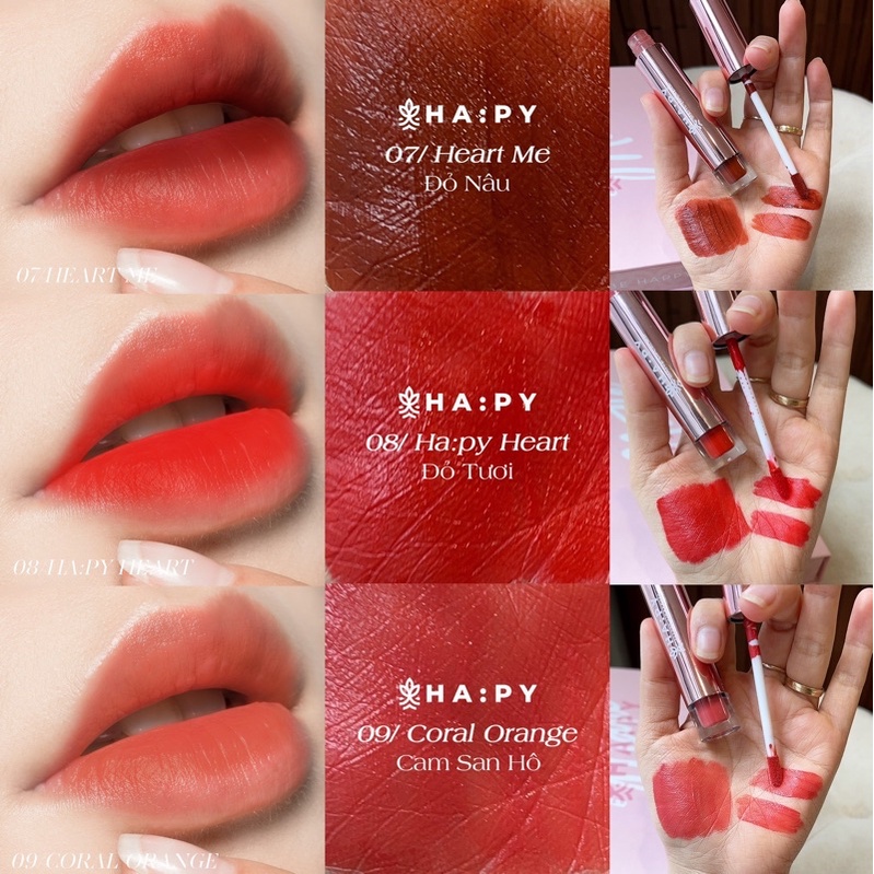 [ MUA 1 TẶNG 1 ] Son Kem Lì HAPPY MATTE LIPSTICK Không Trôi Màu Son Trong 8 Tiếng Siêu Đẹp