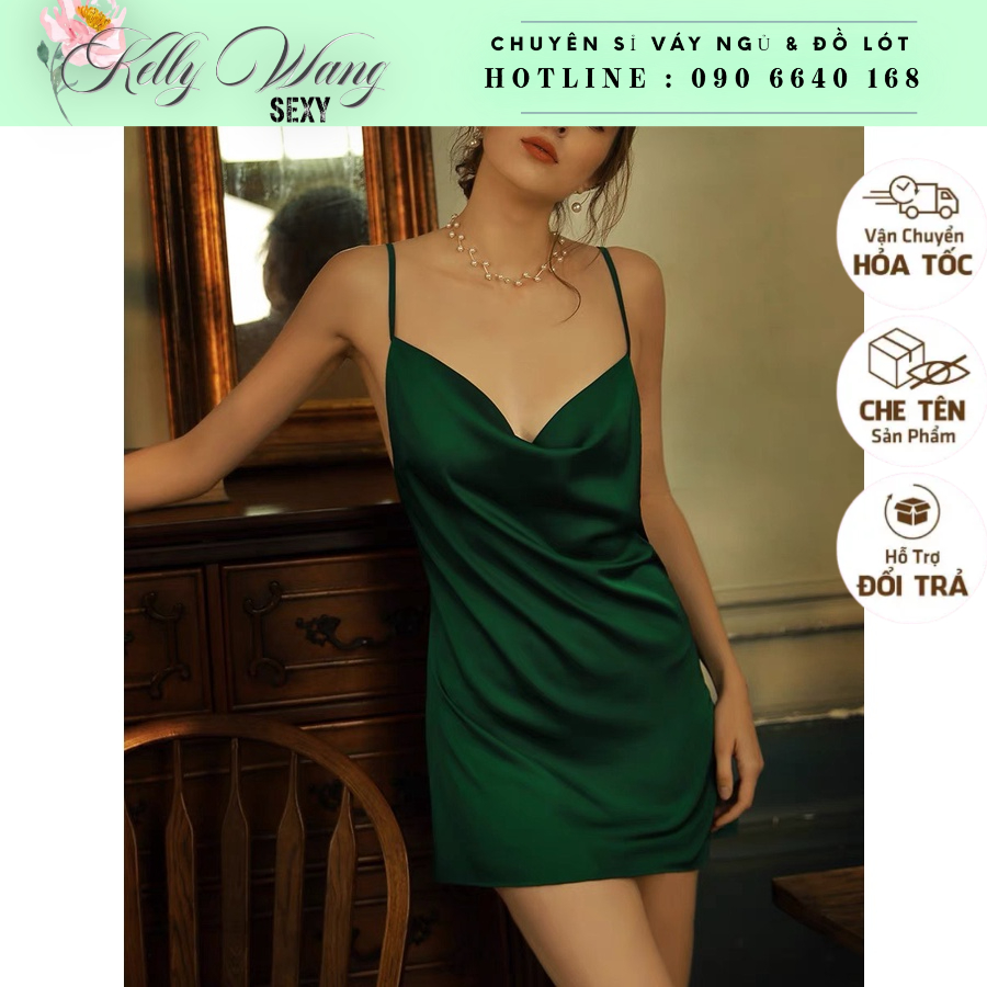 SX294 váy ngủ cổ đổ sexy cao cấp - đầm ngủ gợi cảm KELLY WANG