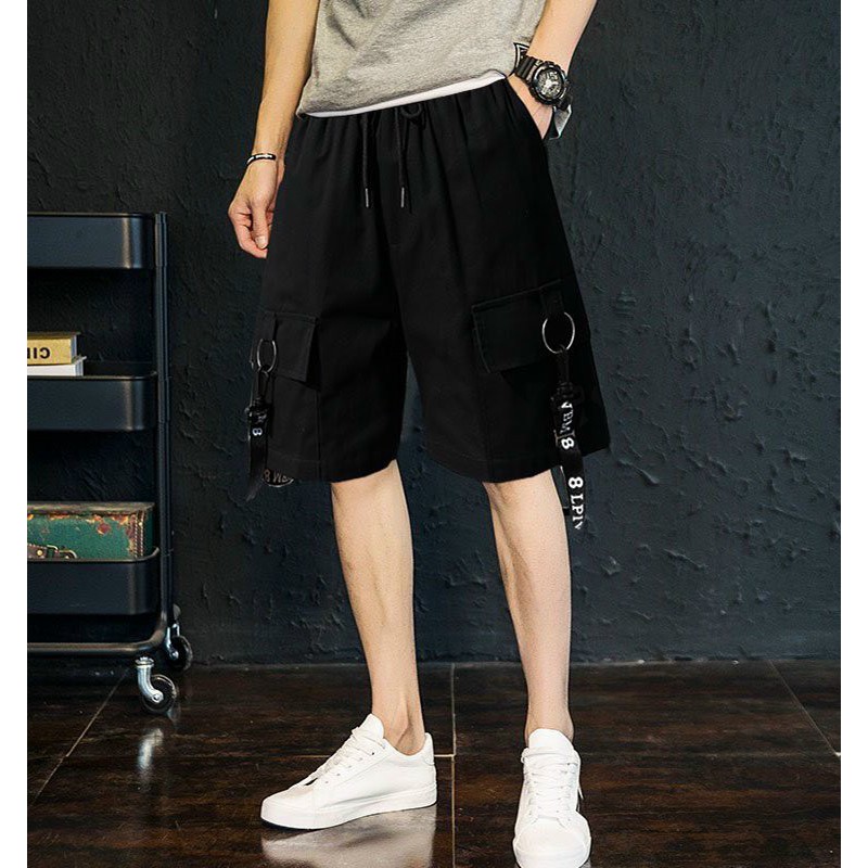 &lt;FREE SHIP&gt; Quần short túi hộp nam nữ unisex vải kaki co giãn phối dây