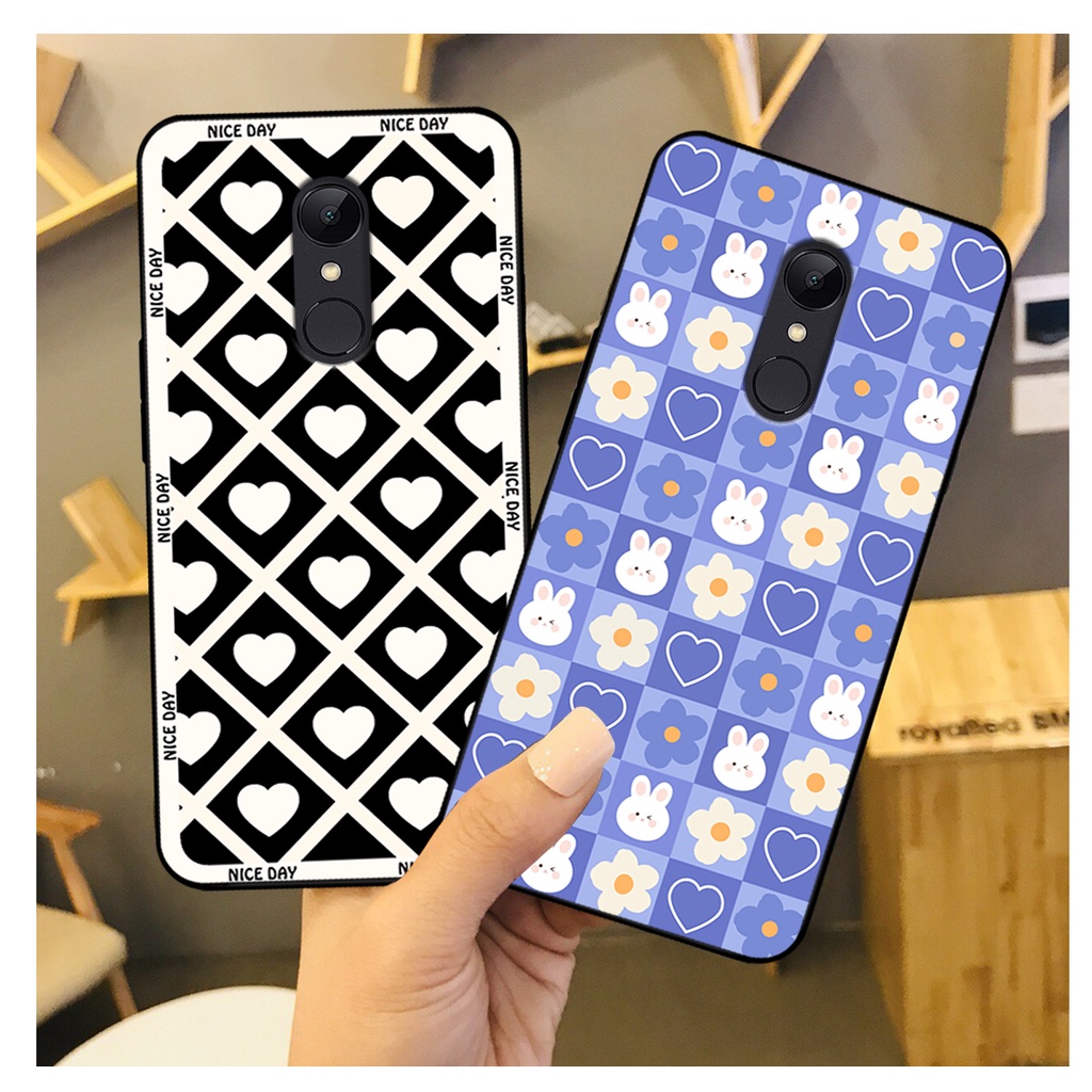 Ốp lưng Xiaomi Redmi Note 4/ Note 4x / Redmi 5 Plus in hoạ tiết caro trái tim đen trắng, gấu bear cute đáng yêu