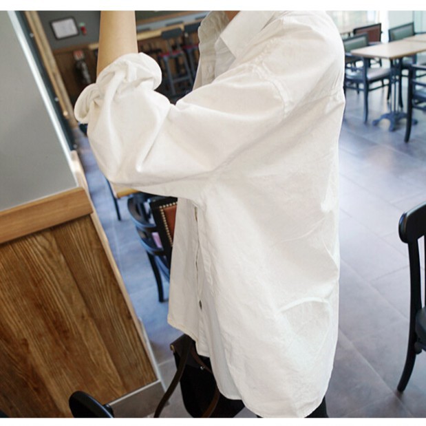 SUXI Áo Sơ Mi Trắng Dáng Rộng Tay Dài Có Size Lớn