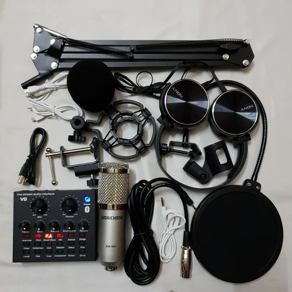 Trọn Bộ Souncard V8,Bm900 - Combo bộ Mic Thu Âm, Hát Karaoke,Livestream TẶNG tai 450 chân màng BH 6 tháng đổi mới