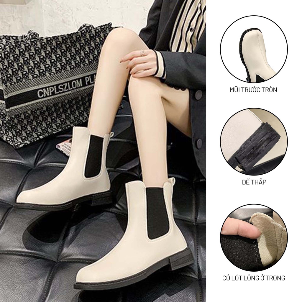 Giày Bốt Martin Ulzzang Nữ Vintage, Chealse Boots Da Cao Cấp Mũi Tròn Cổ Cao Đế Độn 3cm Hàn Quốc - Iclassy_shoes