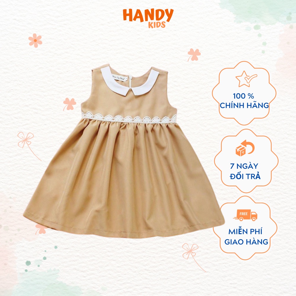 Đầm bé gái, Váy dễ thương cho bé màu nude cổ tròn phối trắng xinh xắn- Thời trang Handy