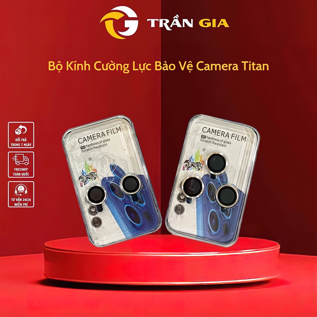 Bộ Kính Cường Lực Bảo Vệ Camera Titan Chống Trầy Xước Màu Nguyên Bản Cho ip 11/12/13 mini/pro/promax