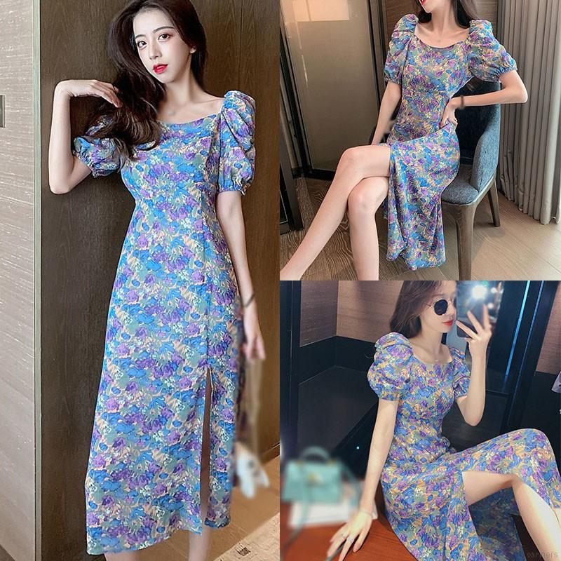 Đầm Tay Ngắn Hoạ Tiết Hoa Thiết Kế Xẻ Quyến Rũ | BigBuy360 - bigbuy360.vn