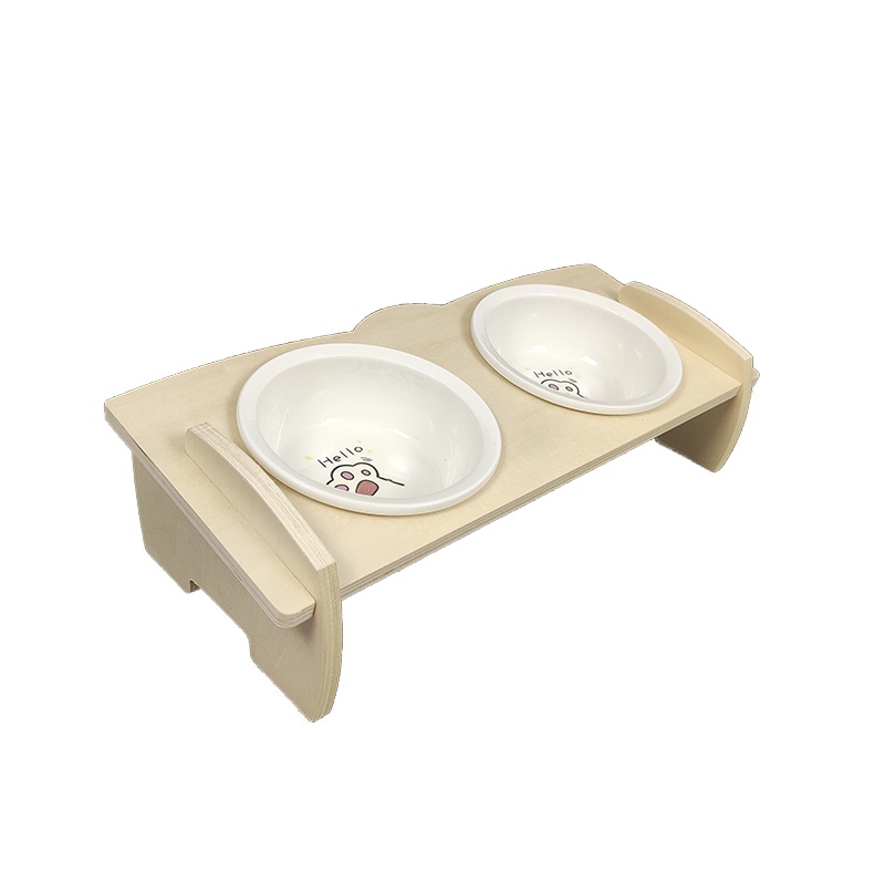 Bát ăn chó mèo chống gù lưng bằng sứ đế gỗ sang trọng cho thú cưng