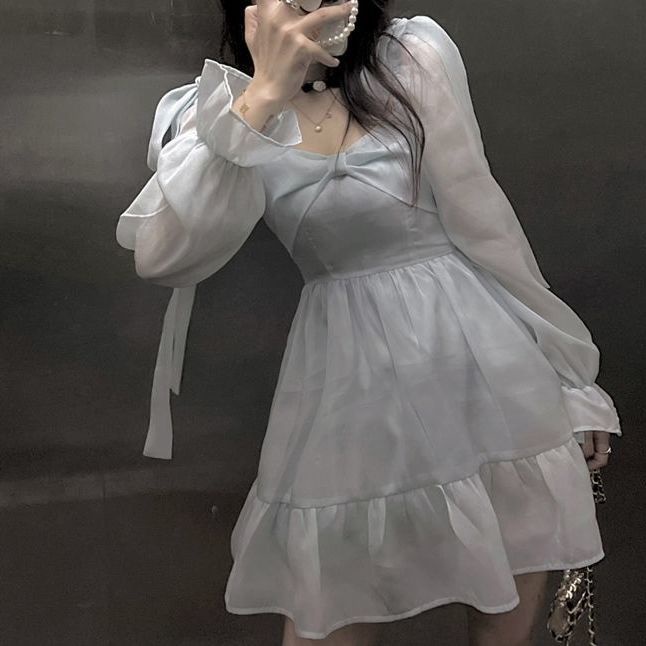 Đầm Tay Phồng Phối Nơ Phong Cách Pháp Thời Trang Mùa Hè Cho Nữ