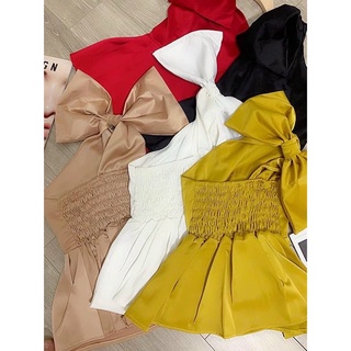 Áo kiểu lệch vai nơ to