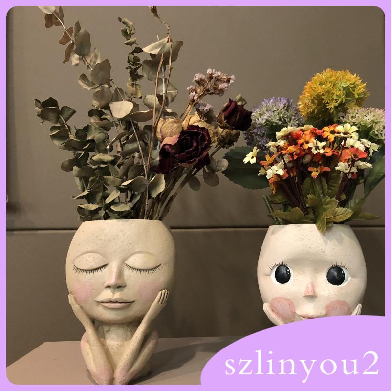 Chậu Hoa Resin Hình Khuôn Mặt Mắt To Nghệ Thuật