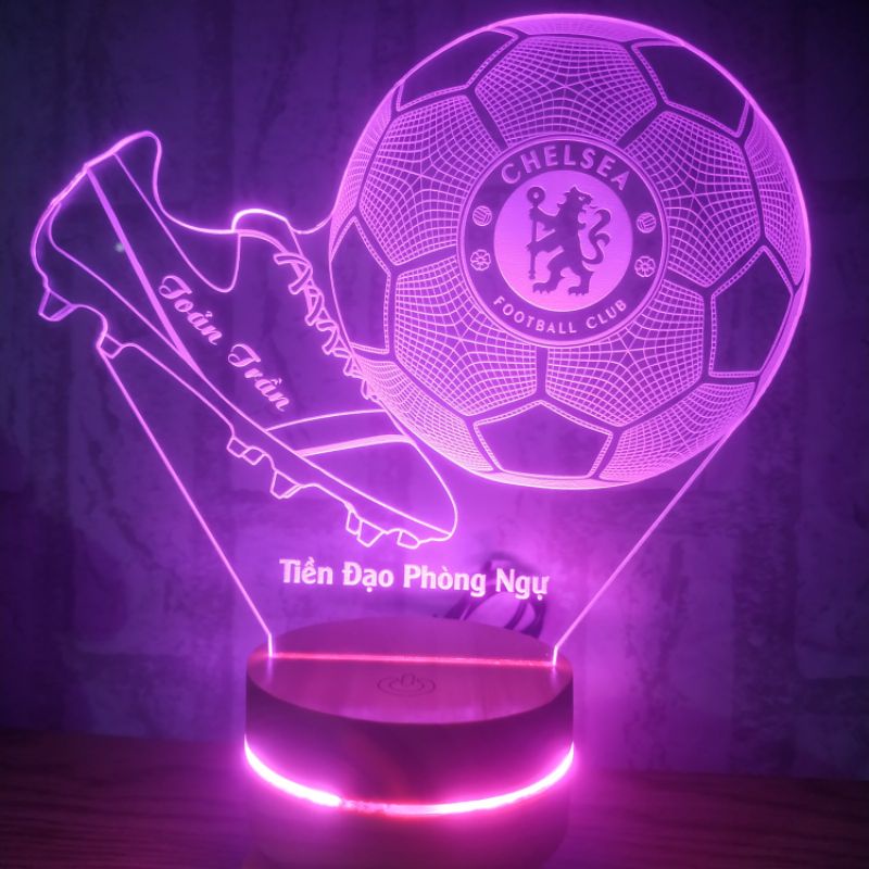 Đènled 3D 16 màu Giày và quả bóng logo Chelsea-Miễn phí khắc tên lên đèn