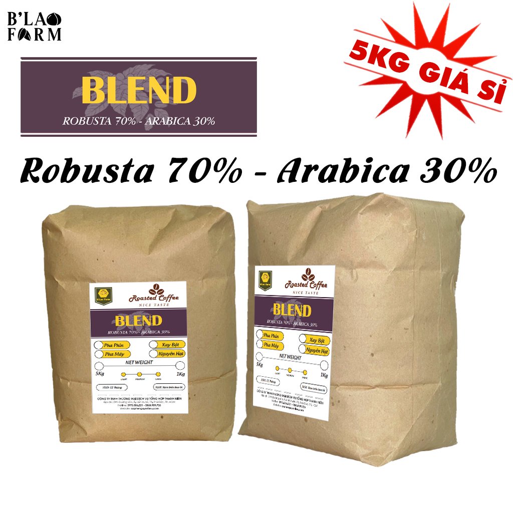 Cà Phê Robusta 70% & Arabica 30% ⚡ GIÁ SỈ ⚡ Blend Coffee Hạt Robusta mix Hạt Arabica Rang Mộc - Vị Chuẩn Quán