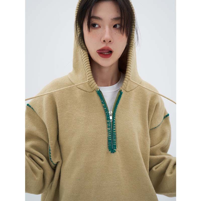 Áo Sweater Có Mũ Trùm Nửa Dây Kéo Nửa Thân Mềm Mại Thời Trang Thu Đông Cho Nam Và Nữ