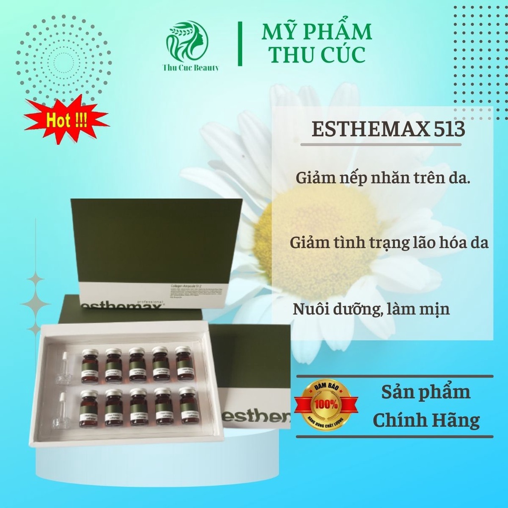 Tế bào gốc Hyaluronic Acid Ampoule 513 ESTHEMAX chính hãng dành cho spa căng bóng da phục hồi dưỡng ẩm da dưỡng da.