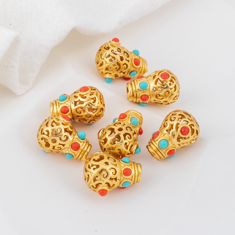 Mặt Dây Chuyền/Vòng Tay/Dây Chuyền Ba Chiều Rỗng Bằng Đồng Mạ Vàng 18k Đính Đá Zircon Ba Chiều Hình Bầu Hồ Lô Xuyên Thấu Màu Vàng Đồng Thủ Công