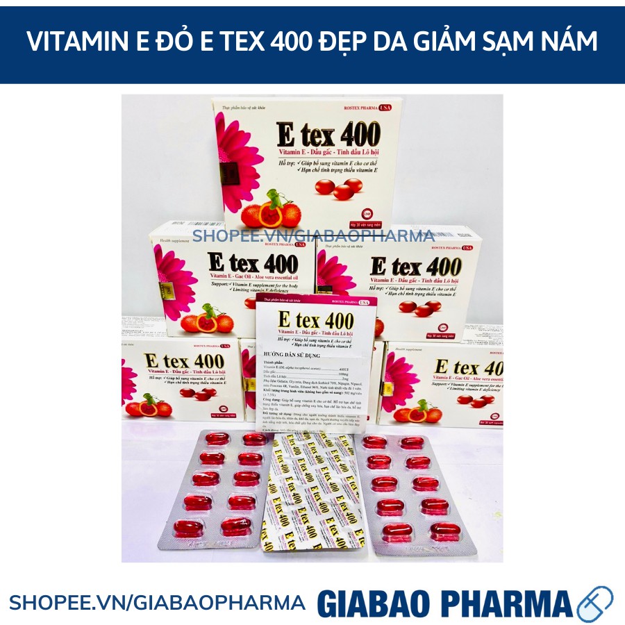 Viên uống đẹp da Vitamin E đỏ E TEX 400 giảm nám sạm da - Hộp 30 viên | Thế Giới Skin Care
