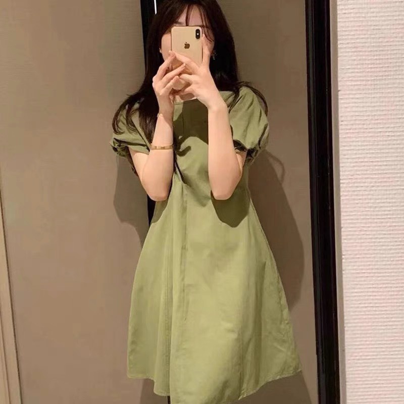 VÁY THÔ ĐŨI BABYDOLL TAY BỒNG doubleh.clo - Váy thô đũi linen dáng suông babydoll tay bồng kèm túi chéo hông ulzzang