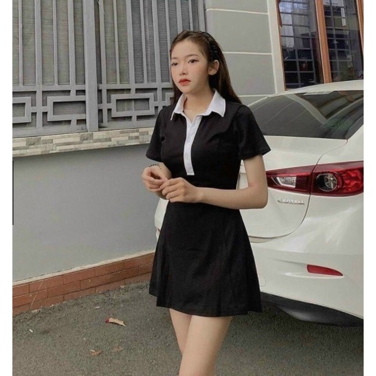 [2200g] Váy tay xòe phối cổ sơ mi trắng | BigBuy360 - bigbuy360.vn