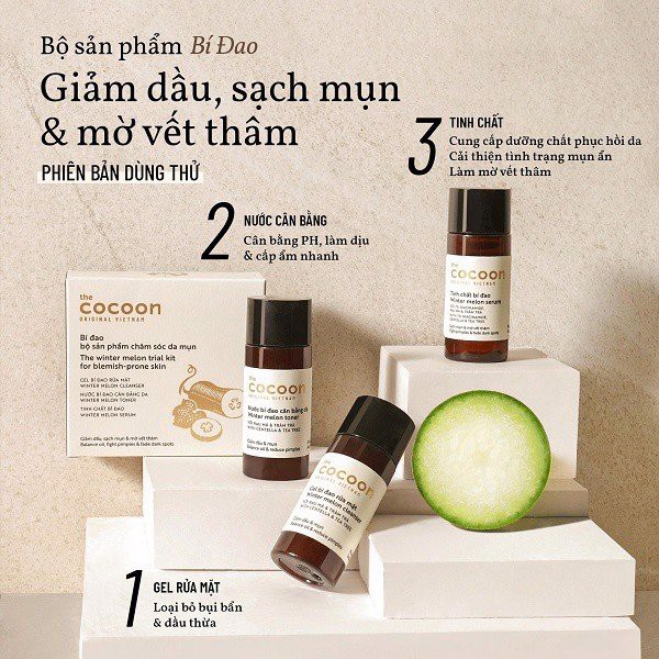 Bộ sản phẩm Cocoon bí đao Trial Kit chăm sóc cho da mụn