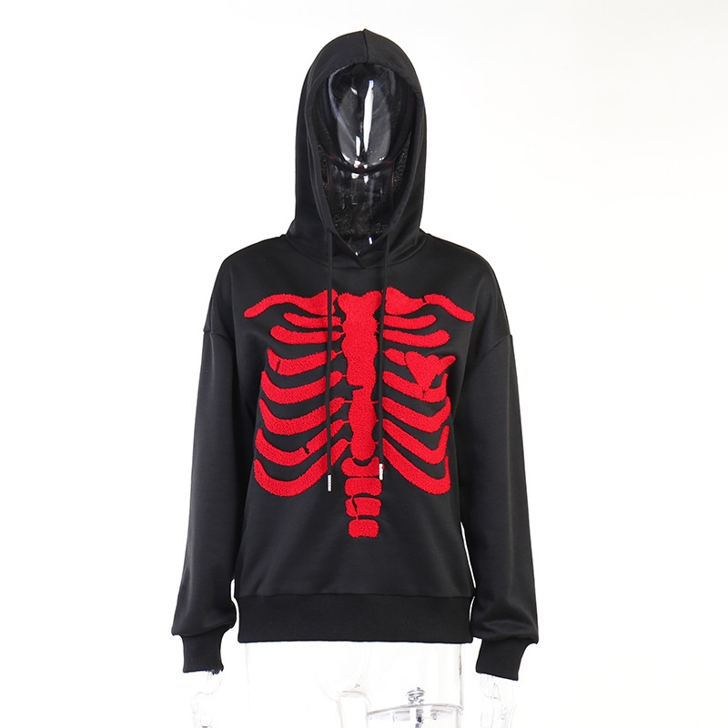 Áo Hoodie Tay Dài Dáng Rộng In Hình Xương Cá Tính Thời Trang Đường Phố Cho Nữ
