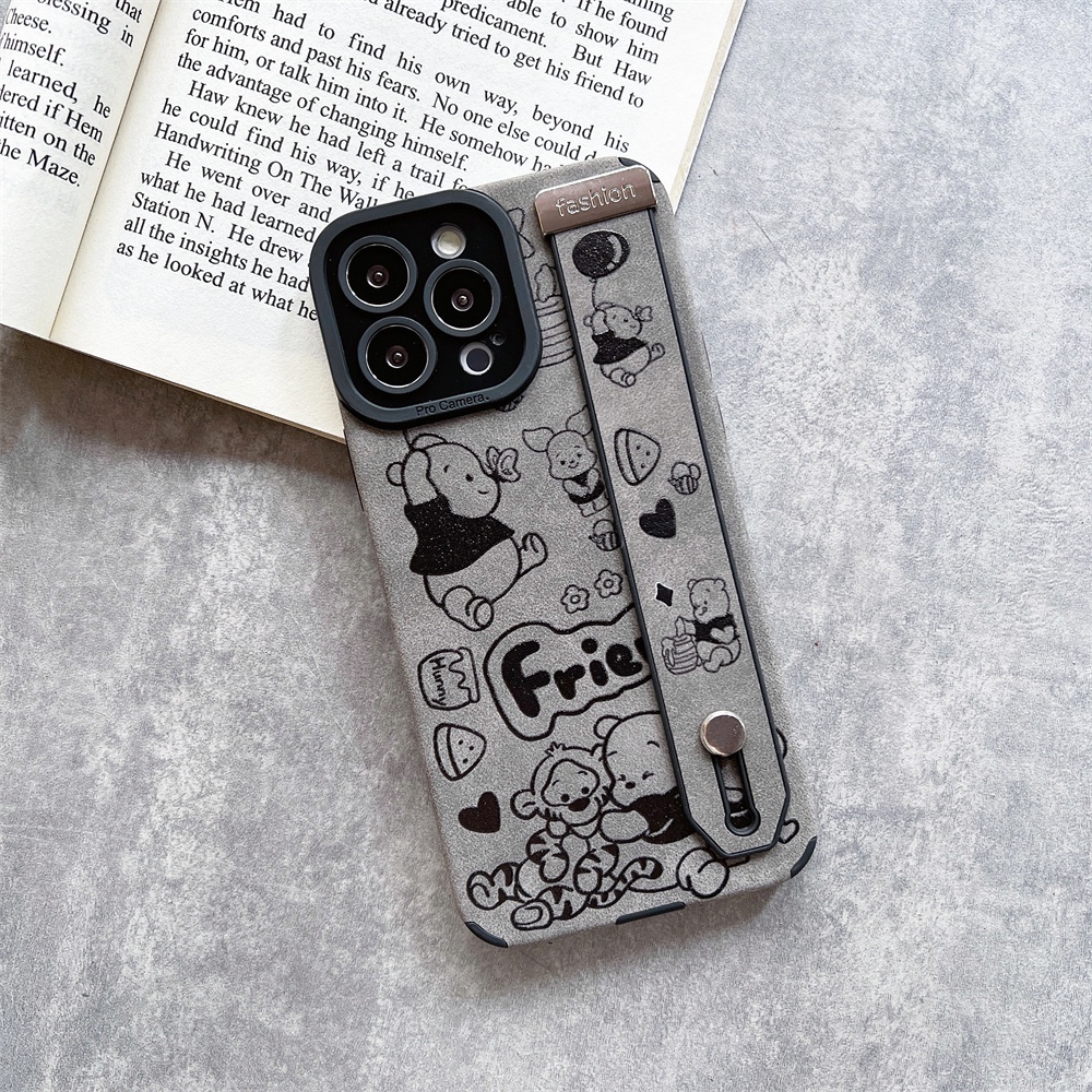 Ốp Điện Thoại TPU Silicon Da Lộn Hình Gấu Gắn Dây Đeo Cổ Tay Cho iPhone 14 Pro Max 14 13 12 11 Pro Max Plus