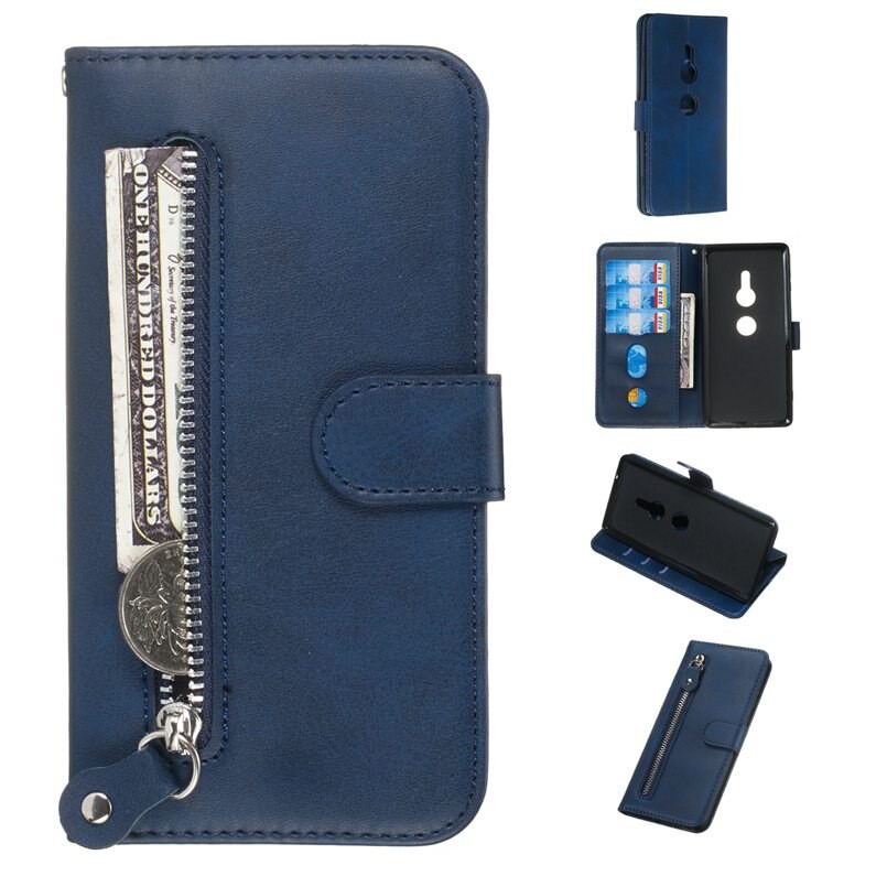 Bao da nắp gập kéo khóa zip thời trang cho Sony Xperia 1 XZ2 XZ3 XZ4