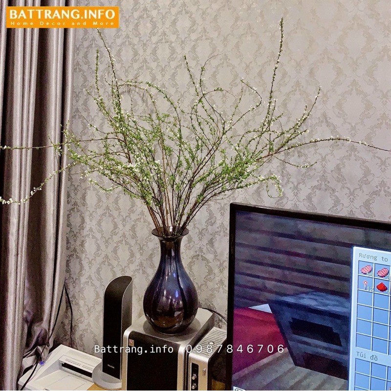 lọ hoa hoả biến dáng tỳ bà cắm hoa Tuyết mai, lựu giả cực xinh