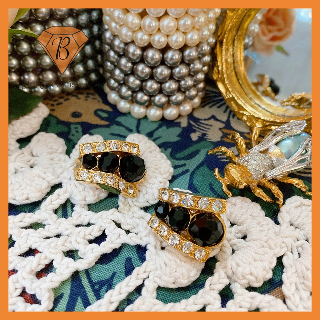 BÔNG TAI ĐÍNH ĐÁ SECONDHAND TRANG SỨC SI NHẬT BẢN BOU JEWELRY VINTAGE MÃ BT085