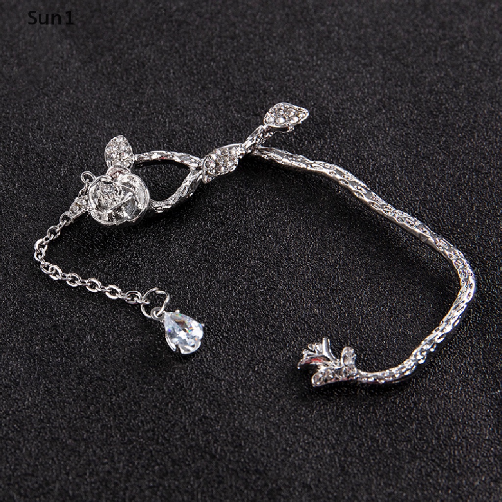 Sun1 &gt; Bông Tai Dạng Kẹp Hình Hoa Hồng Đính Đá Zircon Không Cần Kẹp Phong Cách Vintage Tinh Tế