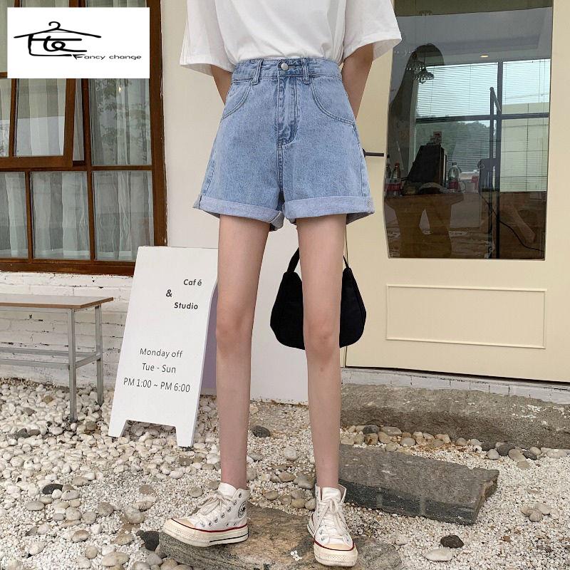 Quần Short Denim Lưng Cao Ống Rộng Phong Cách Hàn Quốc Thời Trang Mùa Hè Mới~2022