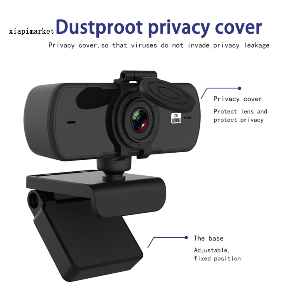 Camera máy tính 2K xoay 360 độ tích hợp micro không cần trình điều khiển | WebRaoVat - webraovat.net.vn