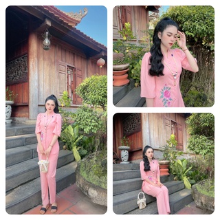 Đồ lam đi chùa #mẫu quý cô thêu hoa# quần áo nữ