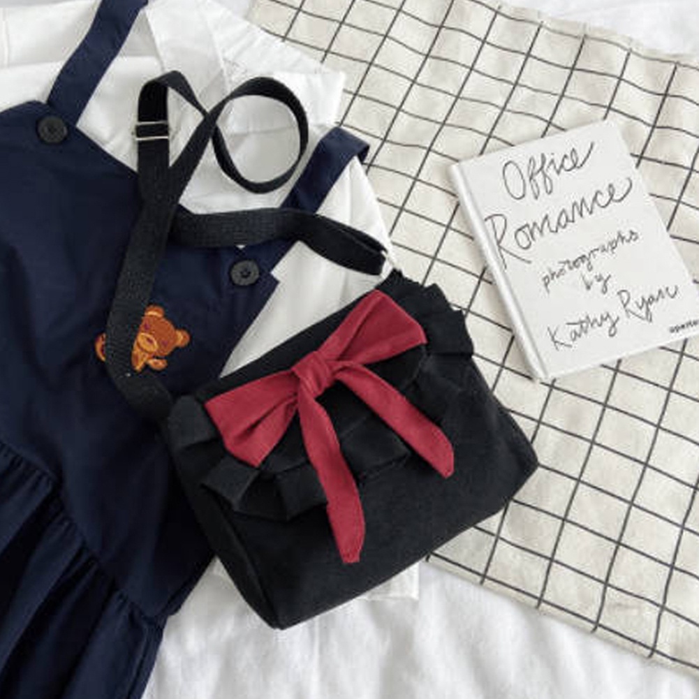 Túi Đeo Chéo Canvas Đính Nơ Phong Cách Retro Cho Nữ