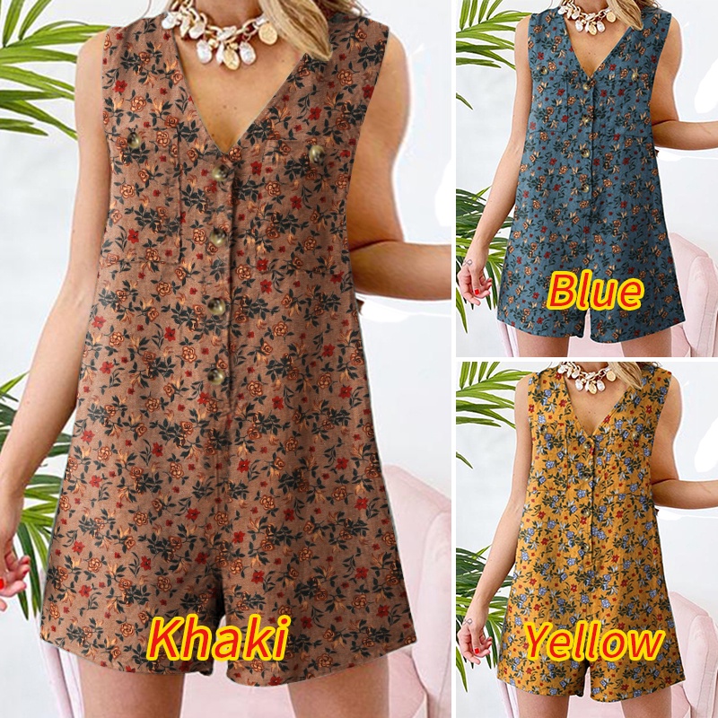 Áo liền quần ZANZEA không tay cổ chữ V phong cách vintage thời trang dành cho nữ