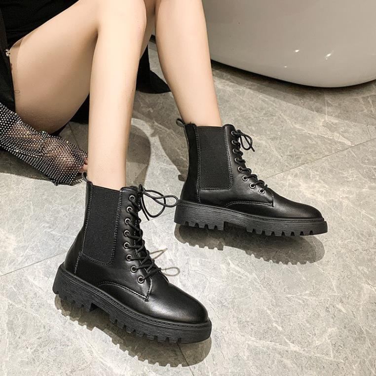 Giày Bốt ulzzang, bốt chiến binh cổ chun siêu hot- 1 màu đen