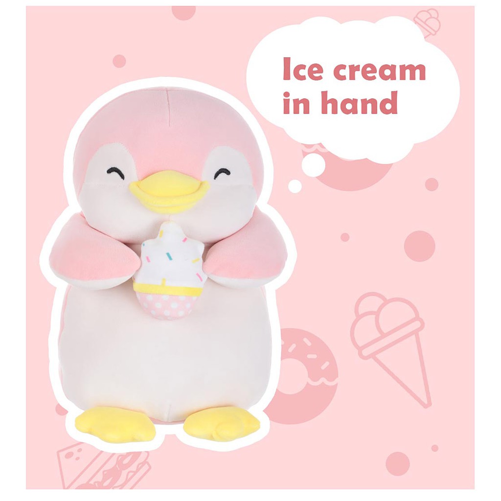 Gấu bông valentine chim cánh cụt hồng, icecream