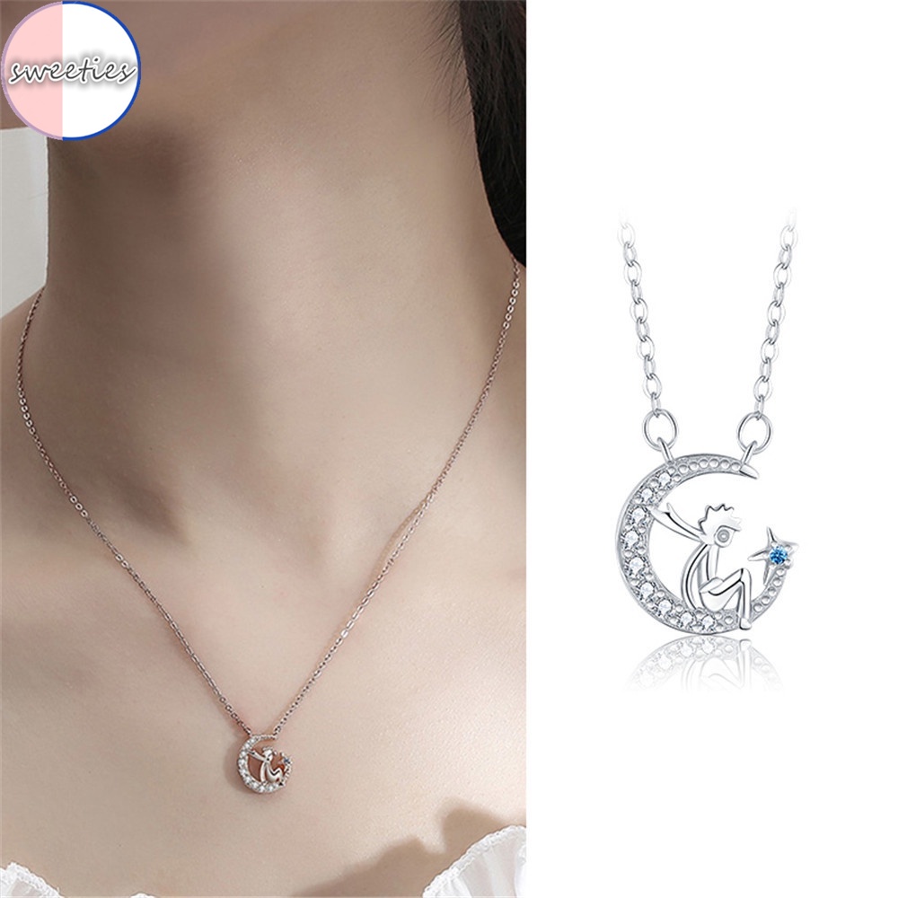 Vòng cổ mặt hình mặt trăng đính kim cương đơn giản thời trang