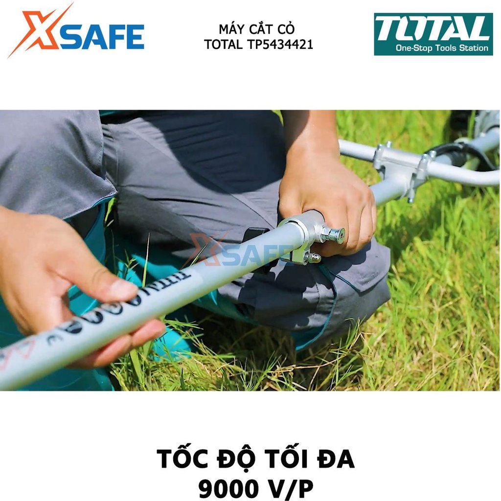 Máy cắt cỏ dùng xăng pha nhớt TOTAL TP5434421, dung tích xi lanh 42,7cc, công suất tiêu thụ 1.25KW(2HP), 9000v/p [XSAFE]
