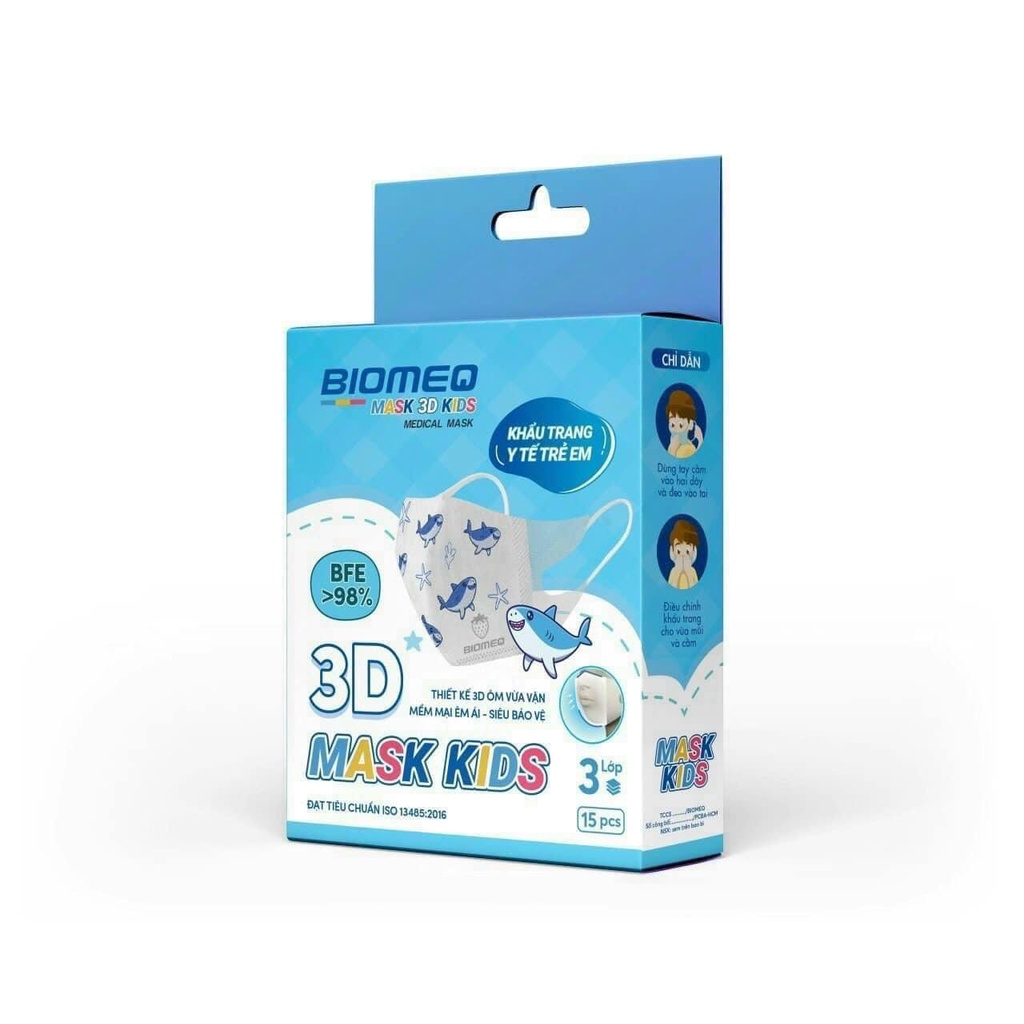 Khẩu trang y tế trẻ em kháng khuẩn 3 lớp BIOMEQ MASK+ KID cùng họa tiết dễ thương