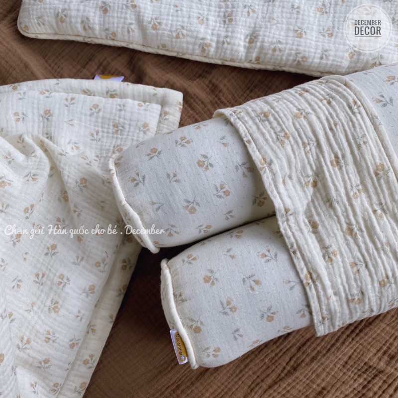 Gối nằm xô cho bé sơ sinh siêu mềm mại, không gây kích ứng họa tiết hoa nhí vintage