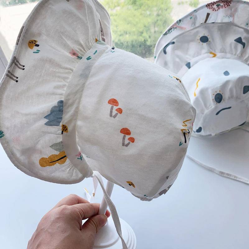 Mũ Cotton Chống Nắng/Gió/Gió Hoạ Tiết Hoạt Hình Xinh Xắn Cho Bé 6-12 Tháng Tuổi