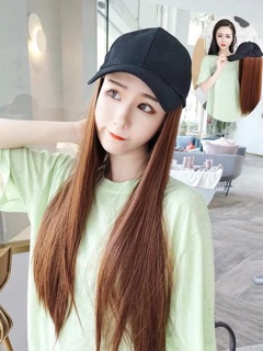 Tóc giả thẳng kèm nón cá tính