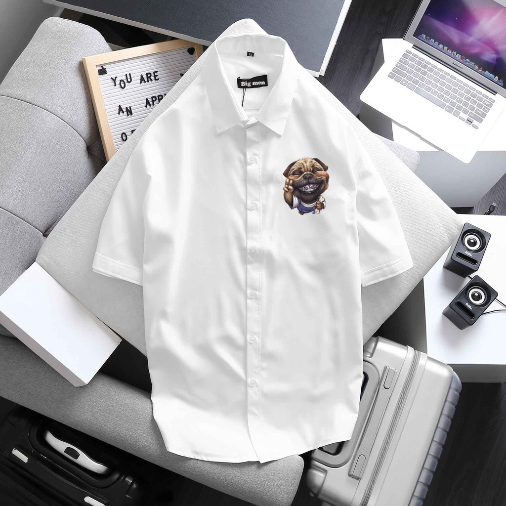 [bigsize] Áo sơ mi tay ngắn in hình siêu độc bigsize nam 75-140KG