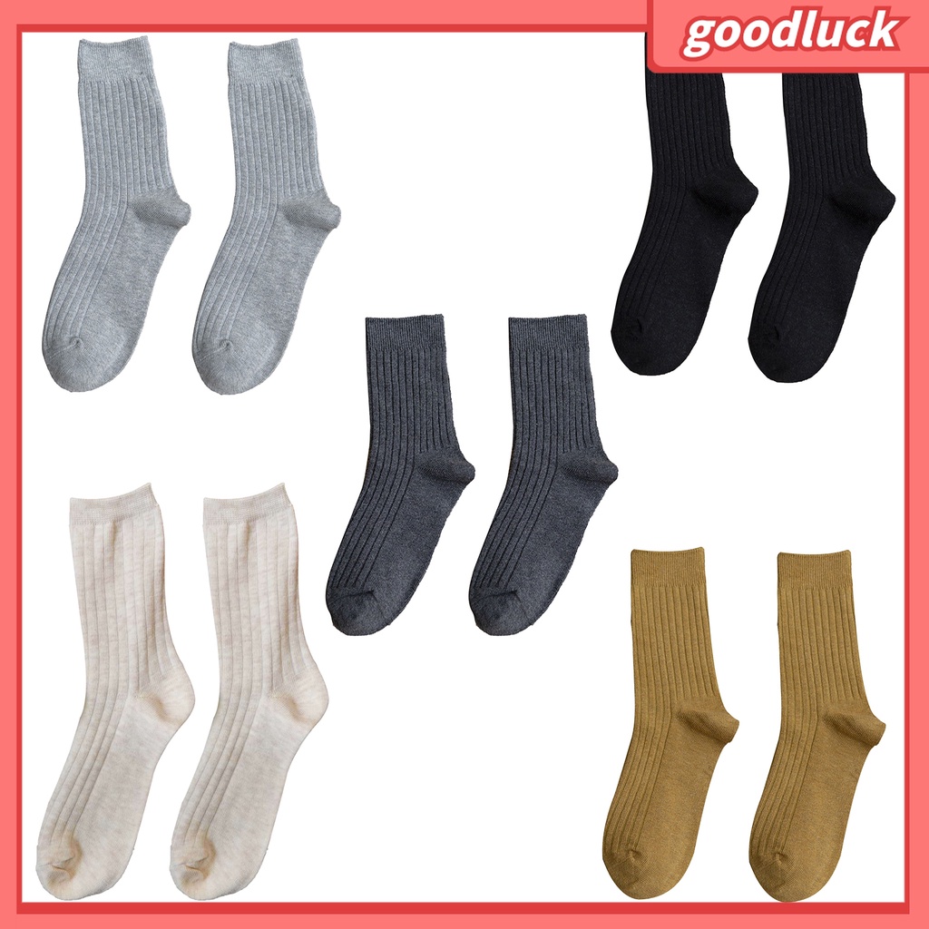 [GOLUK] Vớ Cotton Cổ Cao Mềm Mại Màu Trơn Giữ Ấm Thoáng Khí Thời Trang Xuân Đông Cho Nữ