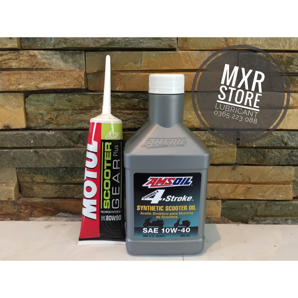 [Combo] Dầu Nhớt Tay Ga Amsoil Scooter Stroke 10w40 946ml + Nhớt Láp Tay Ga Motul 80w90 120ml