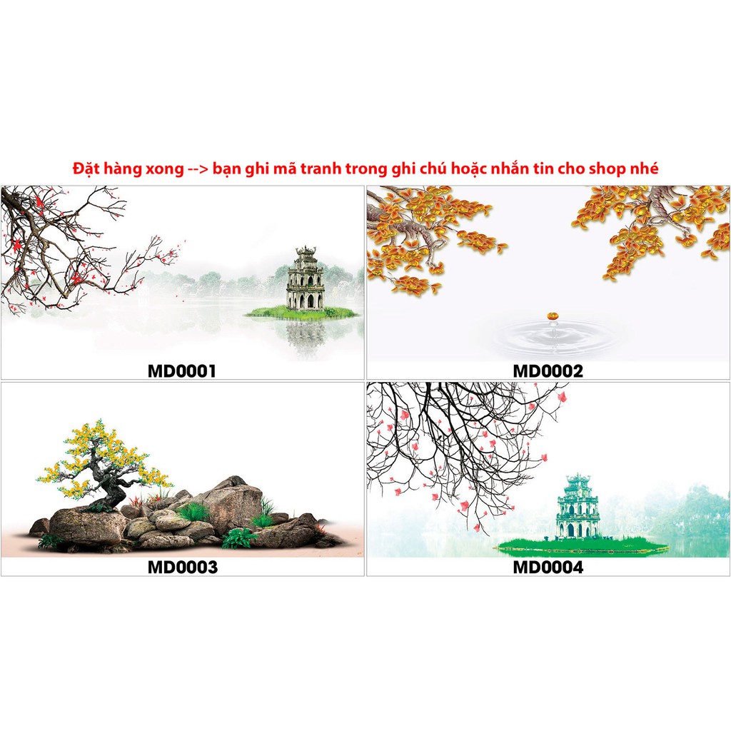 tranh hồ cá MD hoa mai hoa đào có keo sẵn