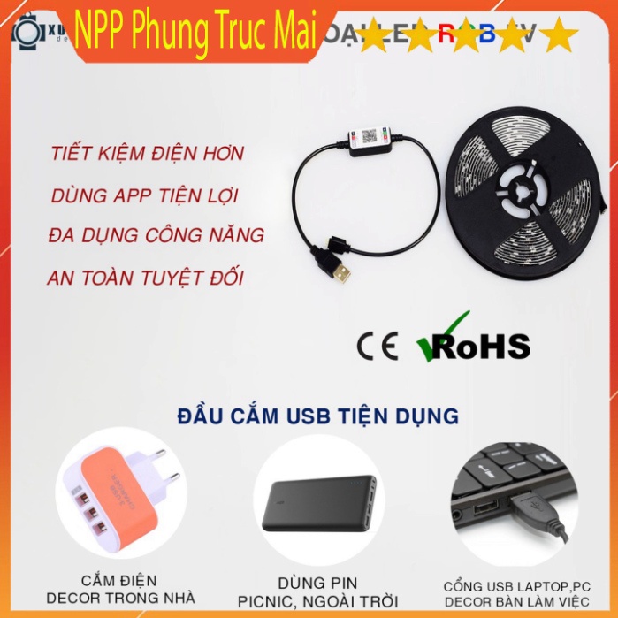 Đèn led Tiktok đổi màu RGB dùng App 5m cảm biến nhạc trang trí IP65 bọc keo silicone