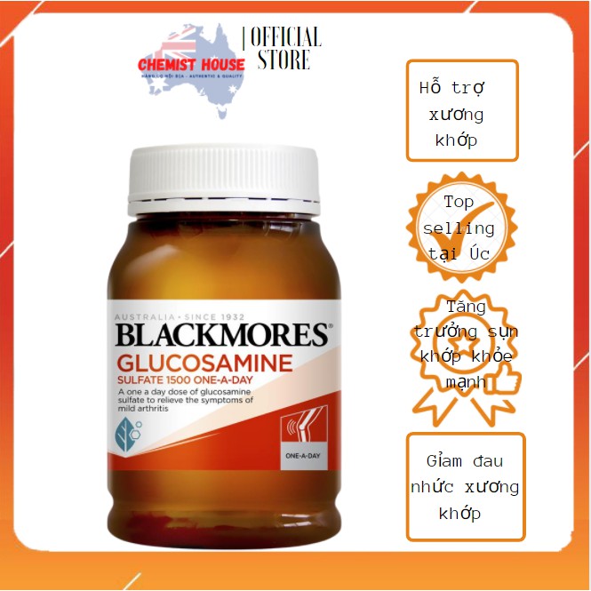 [Hàng Chuẩn ÚC] Blackmores Glucosamine 1500mg - Viên uống hỗ trợ xương khớp 180 viên DATE 2022 MẪU MỚI