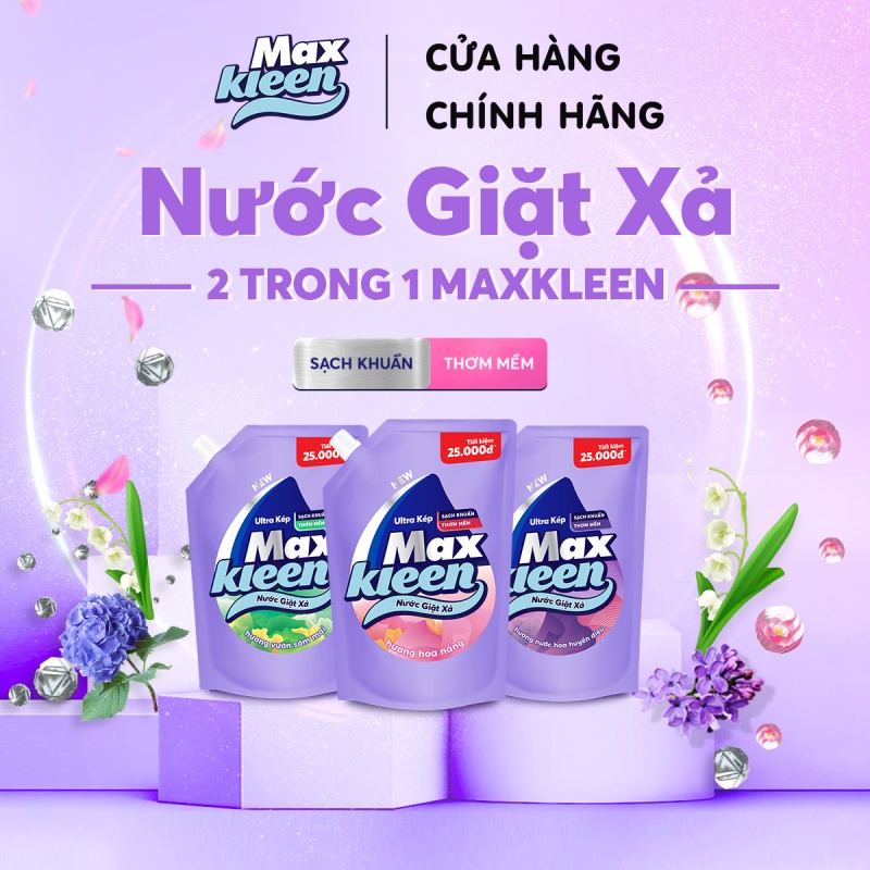 Combo Túi Nước Giặt Xả 3.8kg + Túi Nước Giặt Xả 600g Maxkleen